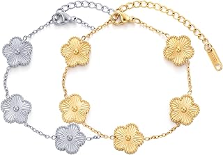 TICVSS Four Leaf Clover Bracelet for Women 18K Gold Plated Stainless Steel Lucky 4 Leaf Gold Link Bracelet Jewelry Gift for Women