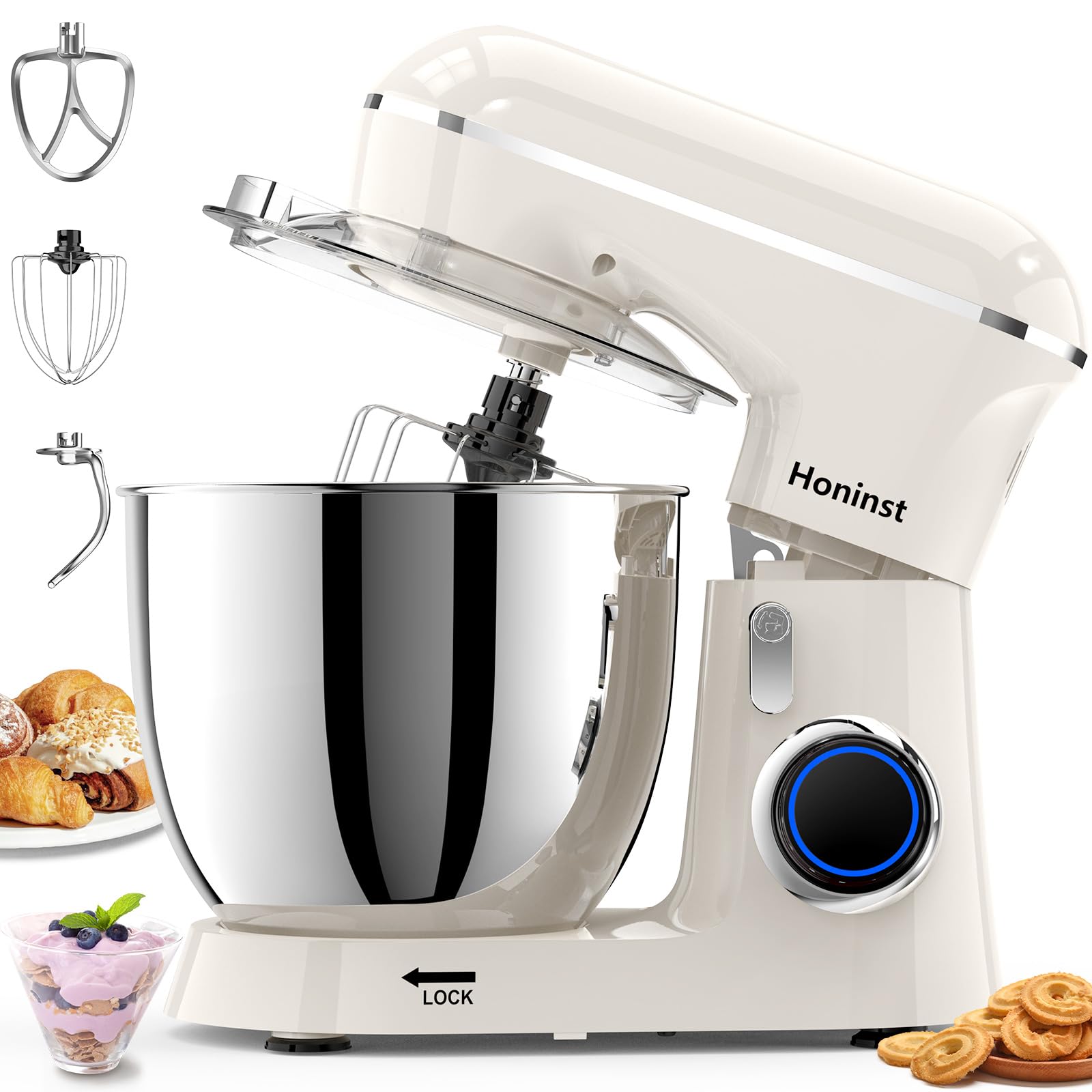 Honinst 1400W Stand Mixers, 6.5L 10-Speed Tilt-Head Electric Food Mixer