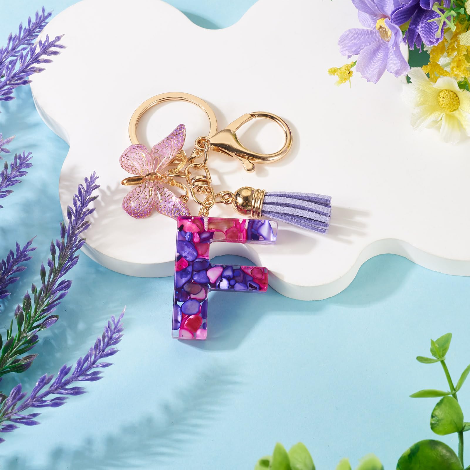 1 x Initial Letter Keychain for Women with Butterfly Tassel Alphabet Letters for
