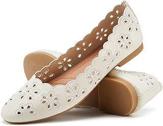 FRACORA Women's Ballet Flats Black PU Leather Dress Shoes Comfortable Round Toe Slip on Flats with Breathable Eyelets, Grey, 5 UK