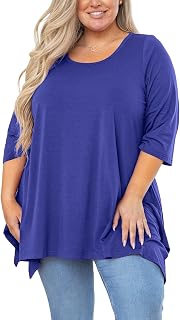 AusLook Women Plus Size Tunic Top Summer 3/4 Sleeve Loose Fit Shirt Casual Blouse Flowy Top for Leggings 1X-5X