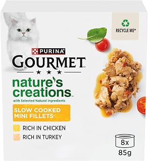 GOURMET Nature's creations (Rich in Chicken, garnished with spinach & tomatoes and Rich in Turkey, garnished with spinach and parsnip) Wet Cat Food Can 8x85g