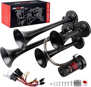 CENZHIWEN 12V Train Horn for Truck with Air Compressor &amp; 4 Metal Trumpet | 150dB Ultra Loud Drill Air Horn Replacement, Universal Car Horn Kit for Pickup, Motorhome, SUV, Truck, Boats &amp; Other Vehicles