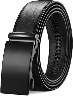 Tangchao Men's Leather Belt with Ratchet, Automatic Buckle, Business Suit Belt, 35 mm Wide, Black, Improved Material