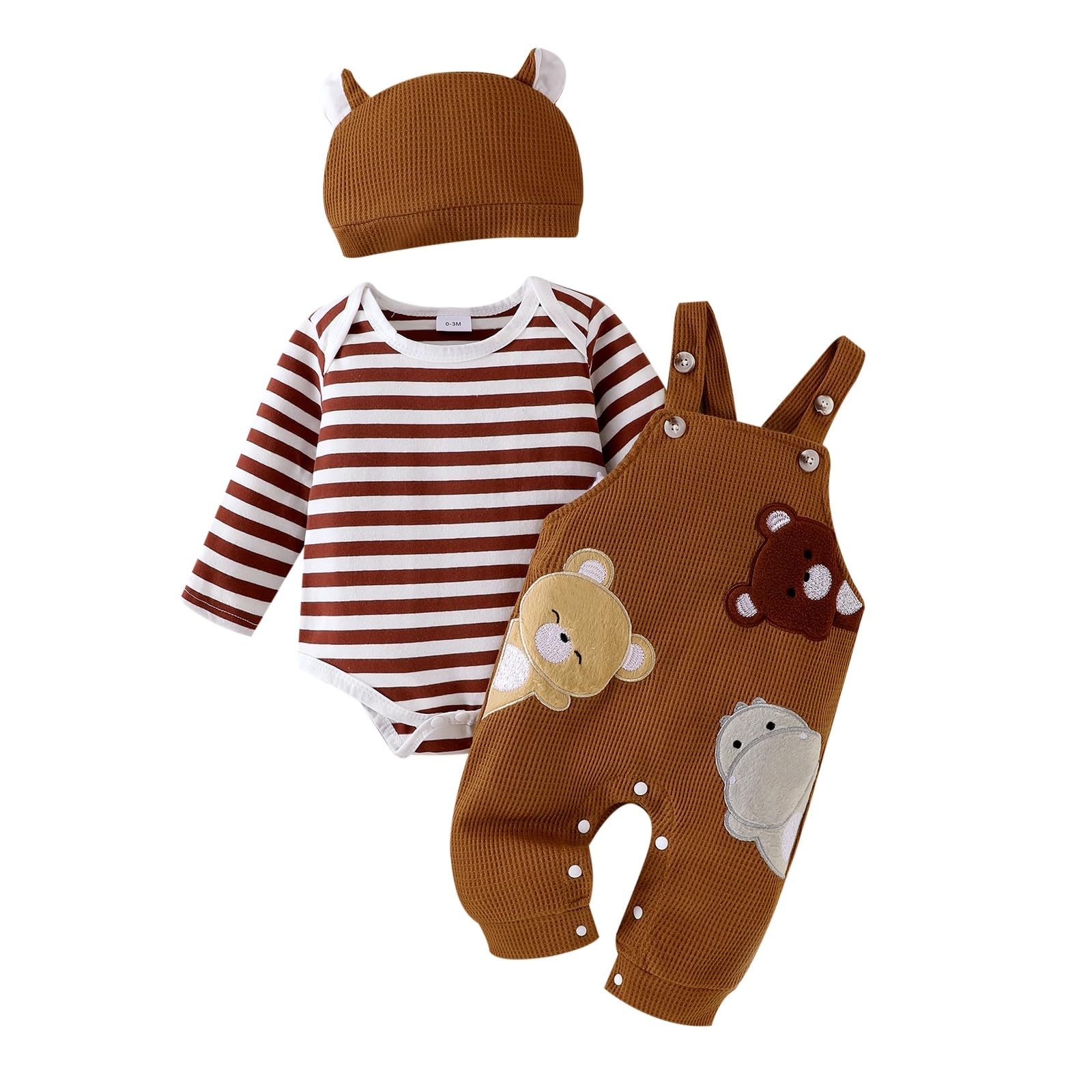 Baby Boy Clothes Newborn Striped Romper Fall Outfits + Infant Cartoon Suspender 
