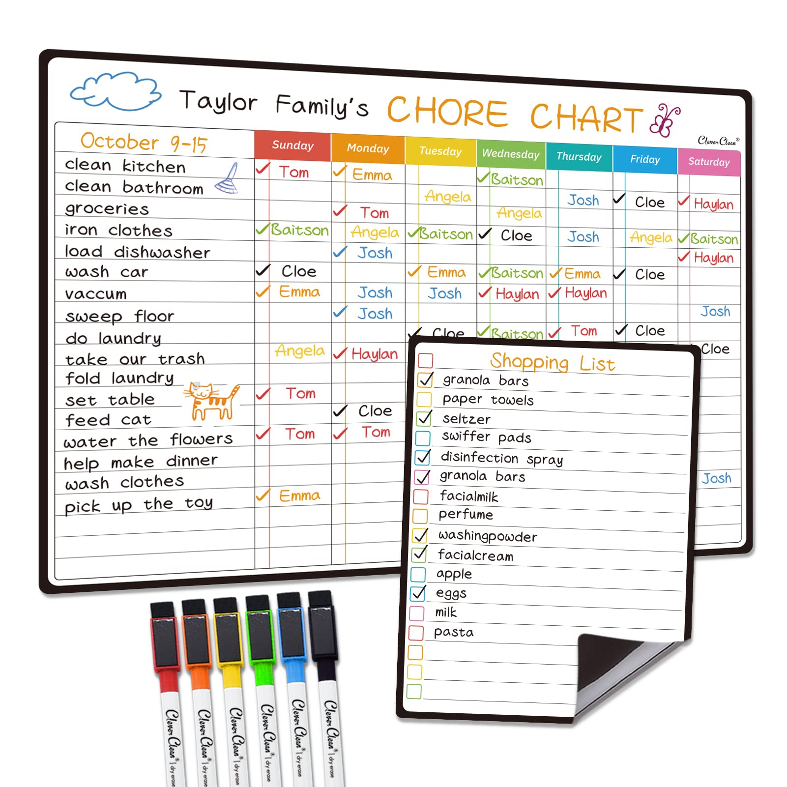 Magnetic Dry Erase Chore Chart - 14.5"x11" Chore Chart for Kids, Teens and Adult