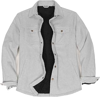 ZENTHACE Men's Sherpa Lined Flannel Shirt Jacket,Long Sleeve Brushed Flannel Shacket Jackets,Push Button
