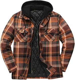 ZENTHACE Mens Thickened Plaid Hooded Flannel Jacket with Quilted Lining