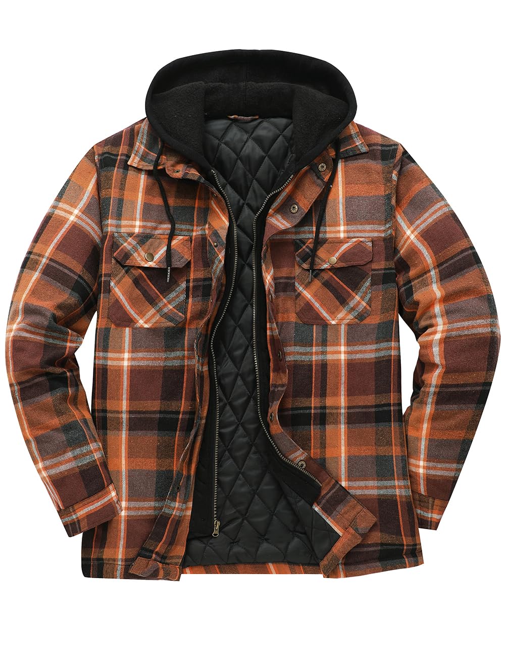 ZENTHACE Mens Thickened Plaid Hooded Flannel Jacket with Quilted Lining