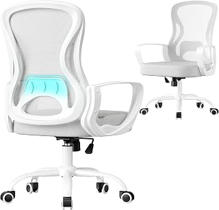 SONGMICS OBN043GD02 Ergonomic Office Chair, Mesh Swivel Desk Chair, Lumbar Support, Oscillating Function, Armrests, Study Bedroom, Taupe Grey and Cloud White