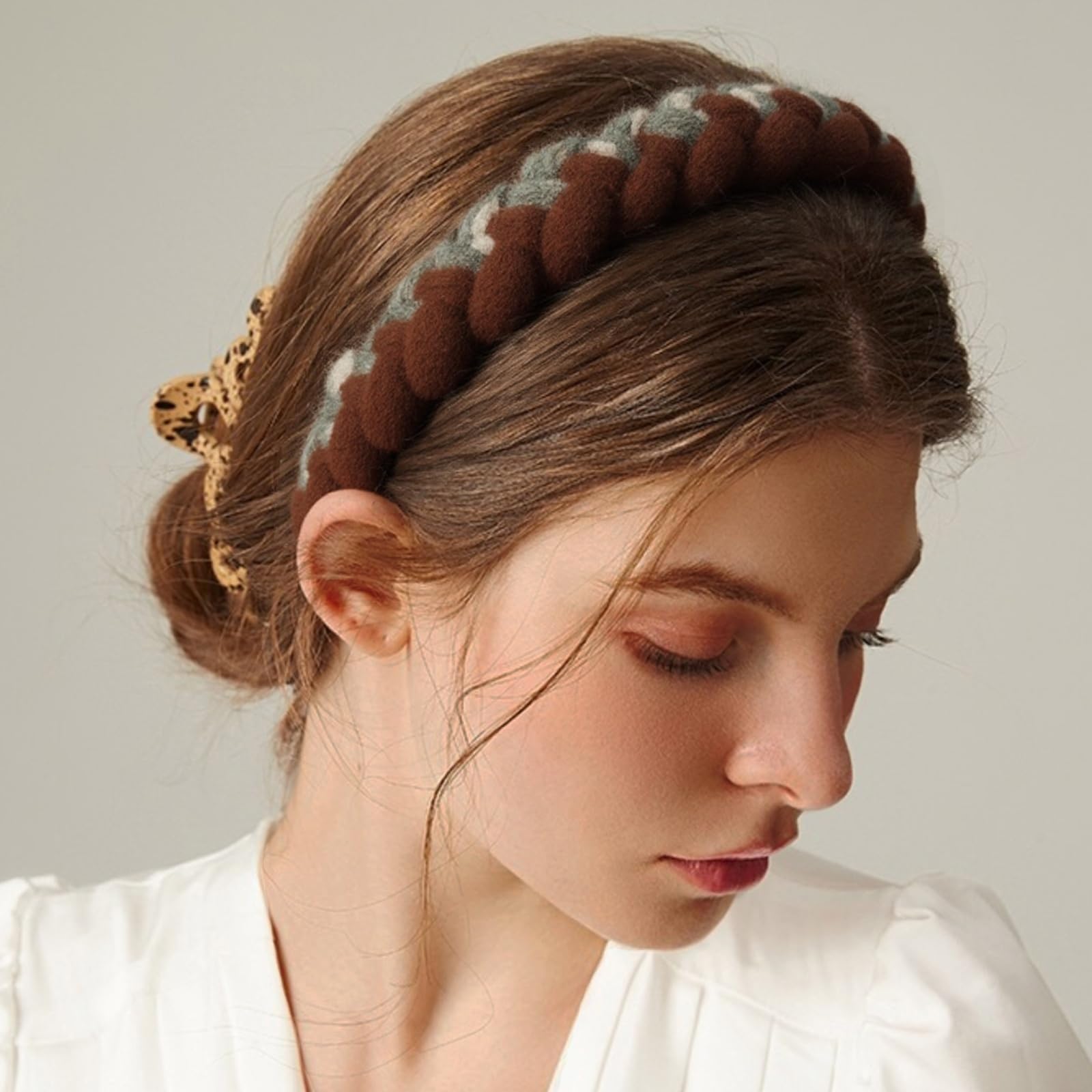 Wide Plush Intertwined Headband for Women, Thick Fluffy Headband Comfortable Woo