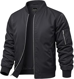 CRYSULLY Mens Lightweight Bomber Jacket Full Zip Spring Fall Casual Coat