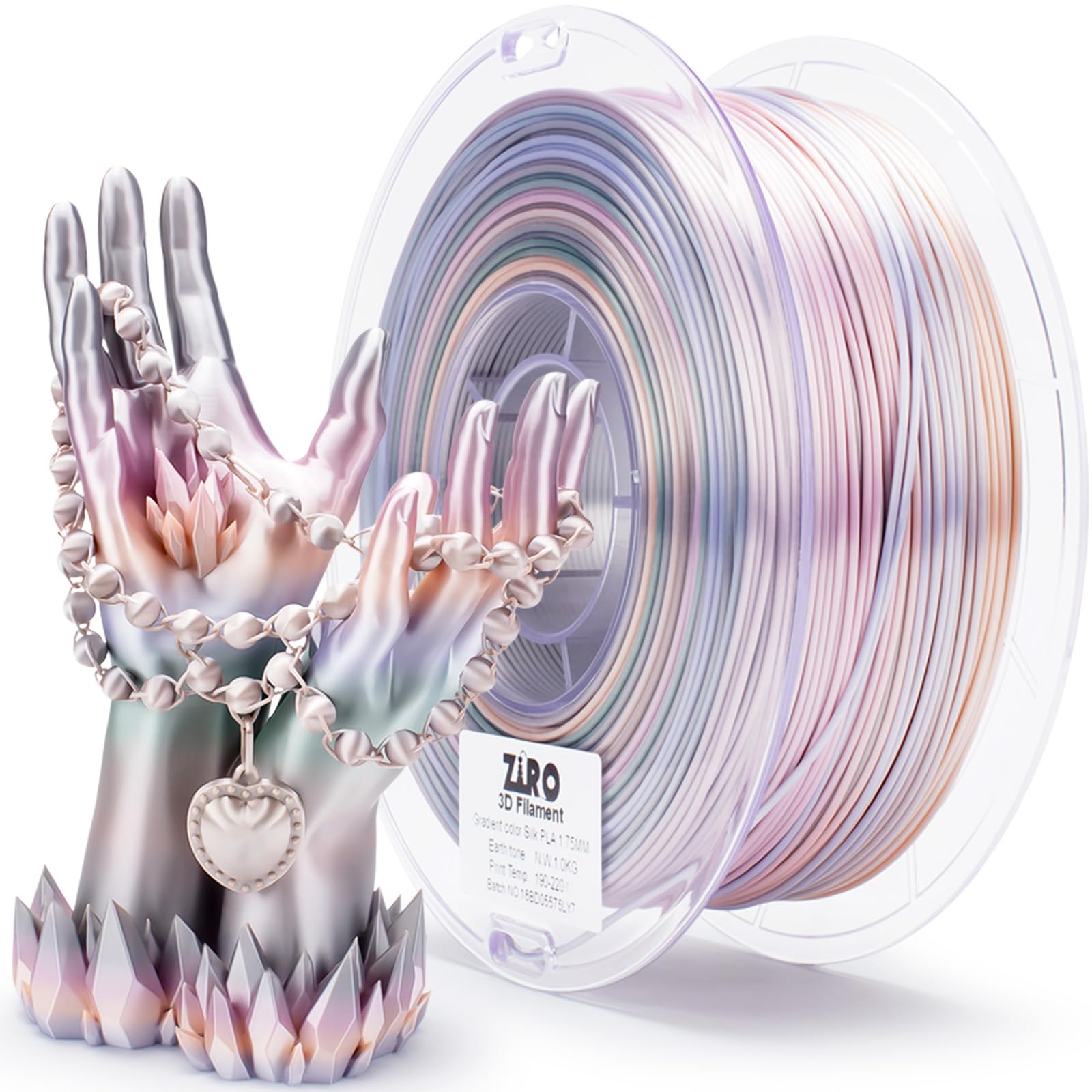 ZIRO Silk Multicolor PLA Filament 1.75mm, Silky Rainbow 3D Printer Filament | Fa