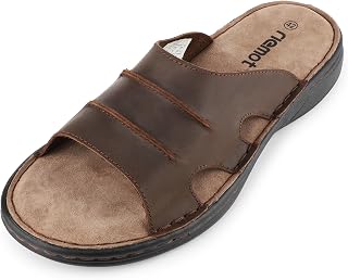 riemot Mens Slide Leather Sandal Summer Beach Indoor and Outdoor Anti-skidding With Two Adjustable Mules/clogs Open Toe Sandals Brown UK Size 8-13