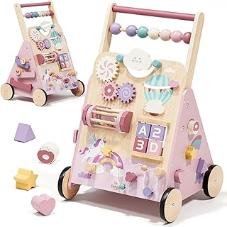 Lehoo Castle Unicorn Wooden Baby Walker Montessori Toy 1 Year Old Girl Gift | Anti-Tip & Speed Control, 1st Birthday Gift for Girls, Solid Wood & Floor Friendly, Sensory Activity Center, Early Learning