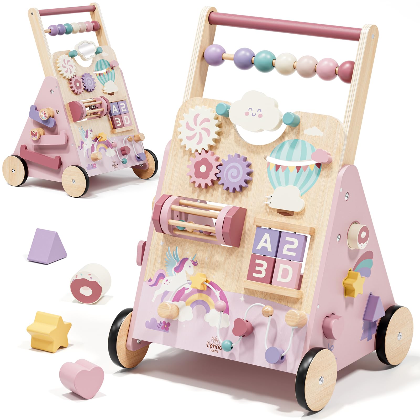 Lehoo Castle Unicorn Wooden Baby Walker Montessori Toy 1 Year Old Girl Gift | An