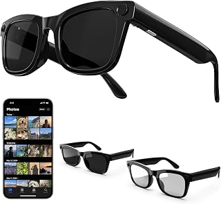 JIYINGDUO AI Smart Glasses with Camera, 4K EIS Video, Real-Time Translation | Bluetooth Calling, Open-Ear Music, Object Recognition, AI Assistant, IP66 Water Resistance, Transparent Lenses