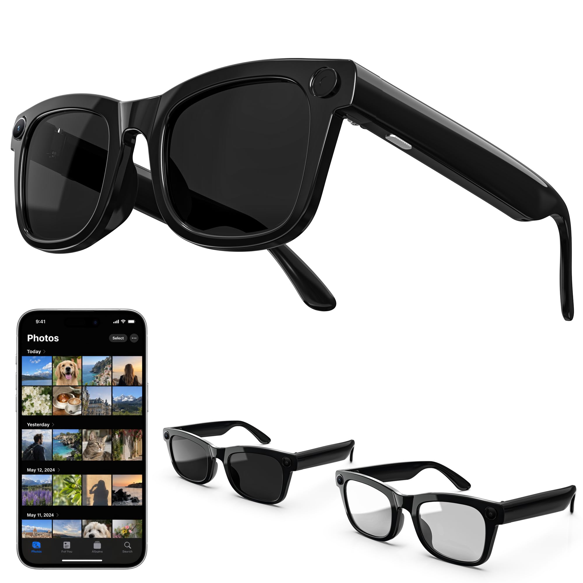 JIYINGDUO AI Smart Glasses with Camera, 4K EIS Video, Real-Time Translation | Bl