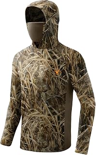 Palmyth Hunting Hoodie with Mask for Men Long Sleeve Sun Protection UV UPF 50+ Camo Fishing Shirts