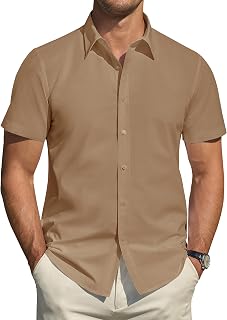 J.VER Men's Short Sleeve Dress Shirts Stain Protection Casual Button Down Solid Formal Shirt