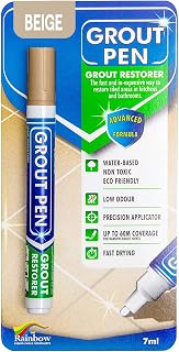 Grout Pen Beige Tile Grout Paint Marker Restorer - Narrow 5mm Tip (7mL) | Waterproof Grout Line Refresher for Kitchen & Bathroom, Colorant and Sealer Pens for Cleaner Looking Grout Lines - Beige