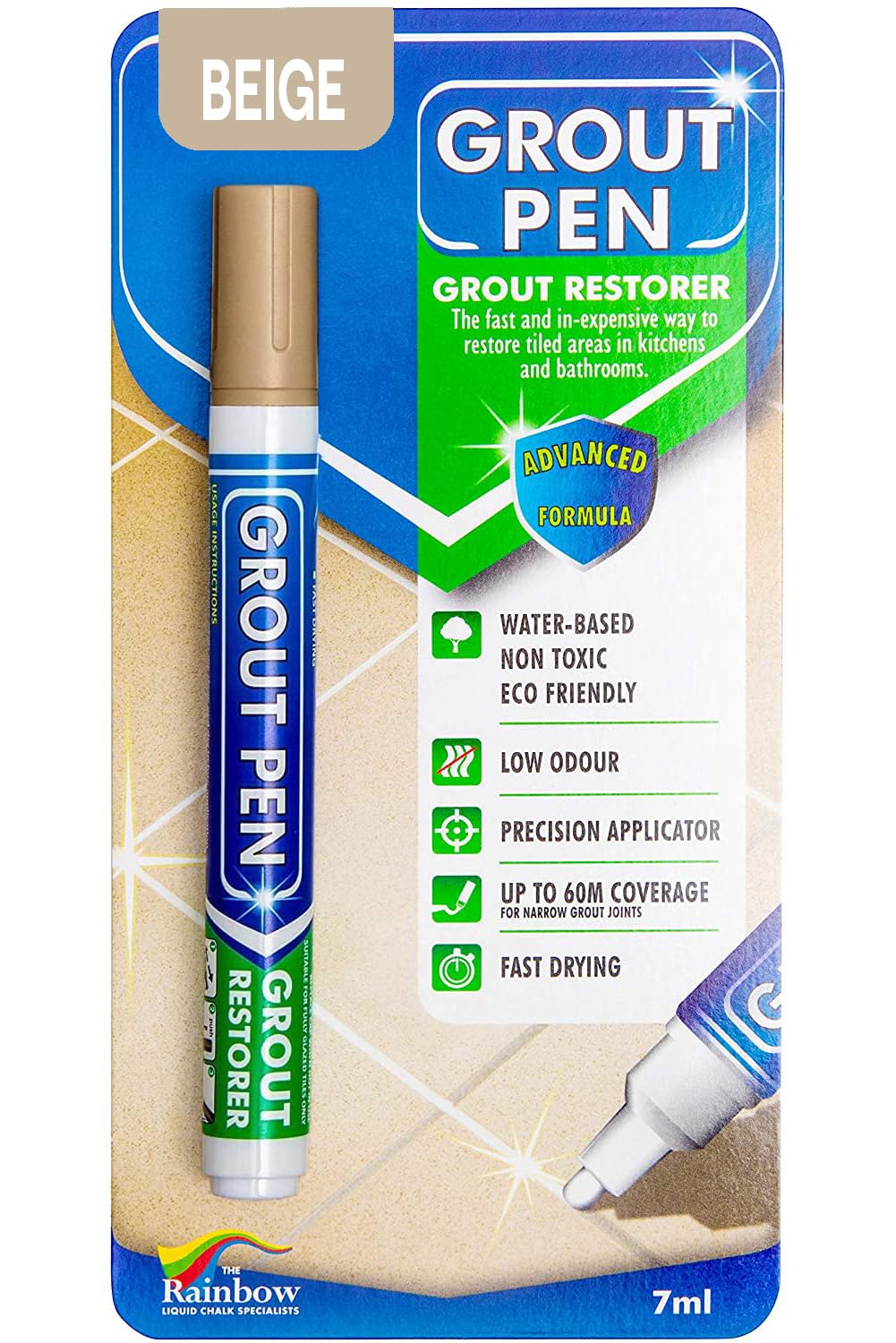 Grout Pen Beige Tile Grout Paint Marker Restorer - Narrow 5mm Tip (7mL) | Waterp