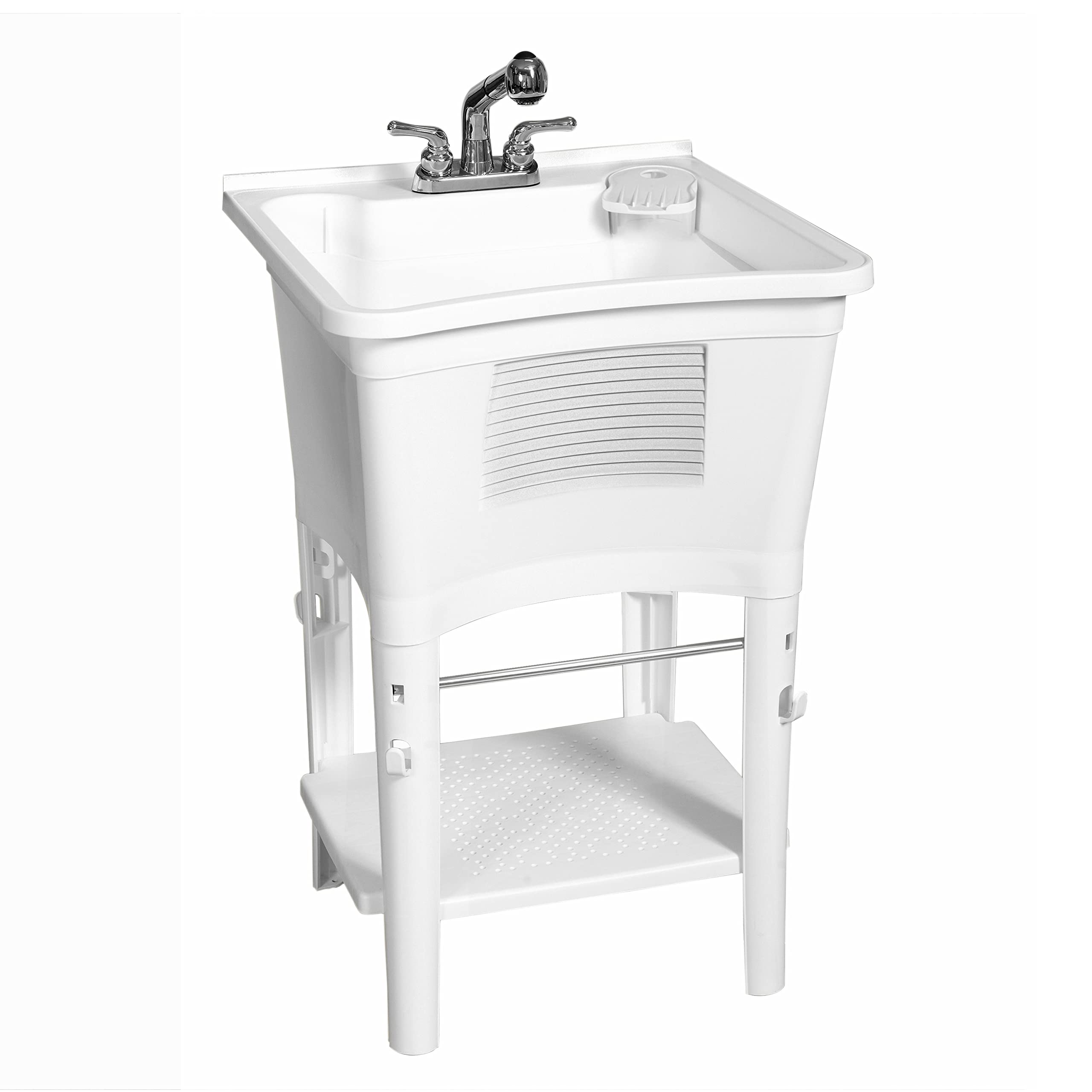 Zenna Home Utility Sink Laundry Tub with Pull-Out Faucet, All-in-One Freestandin