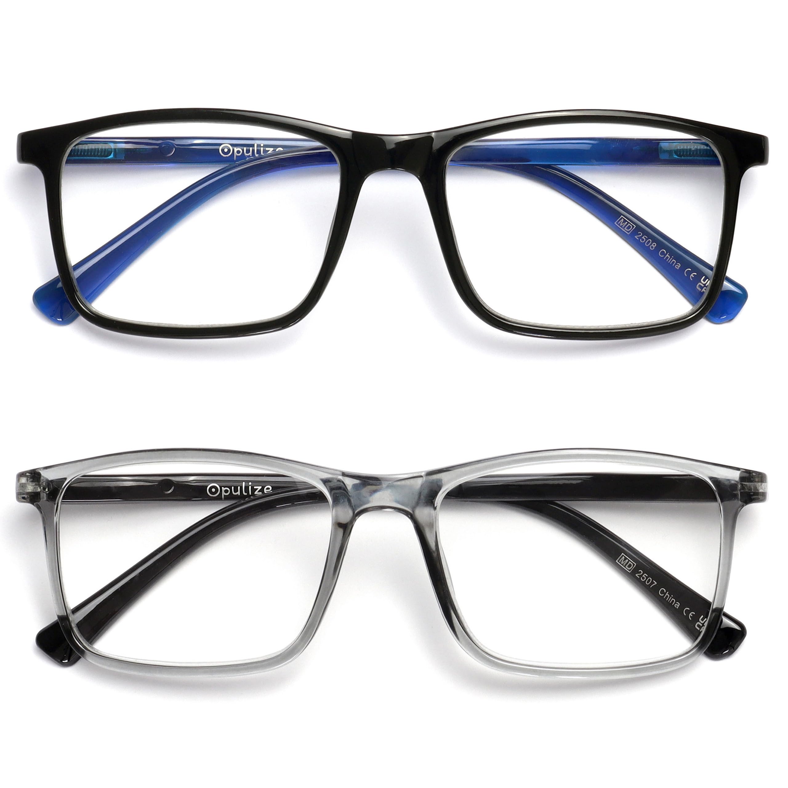 OPULIZE Ink 2 Pack Large Reading Glasses Black Grey Men Women Spring Hinges RR4-