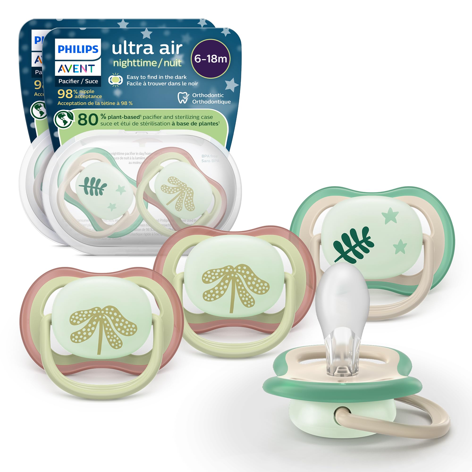 Philips Avent Ultra Air Nighttime Pacifiers - Orthodontic Design, for Babies 6-1