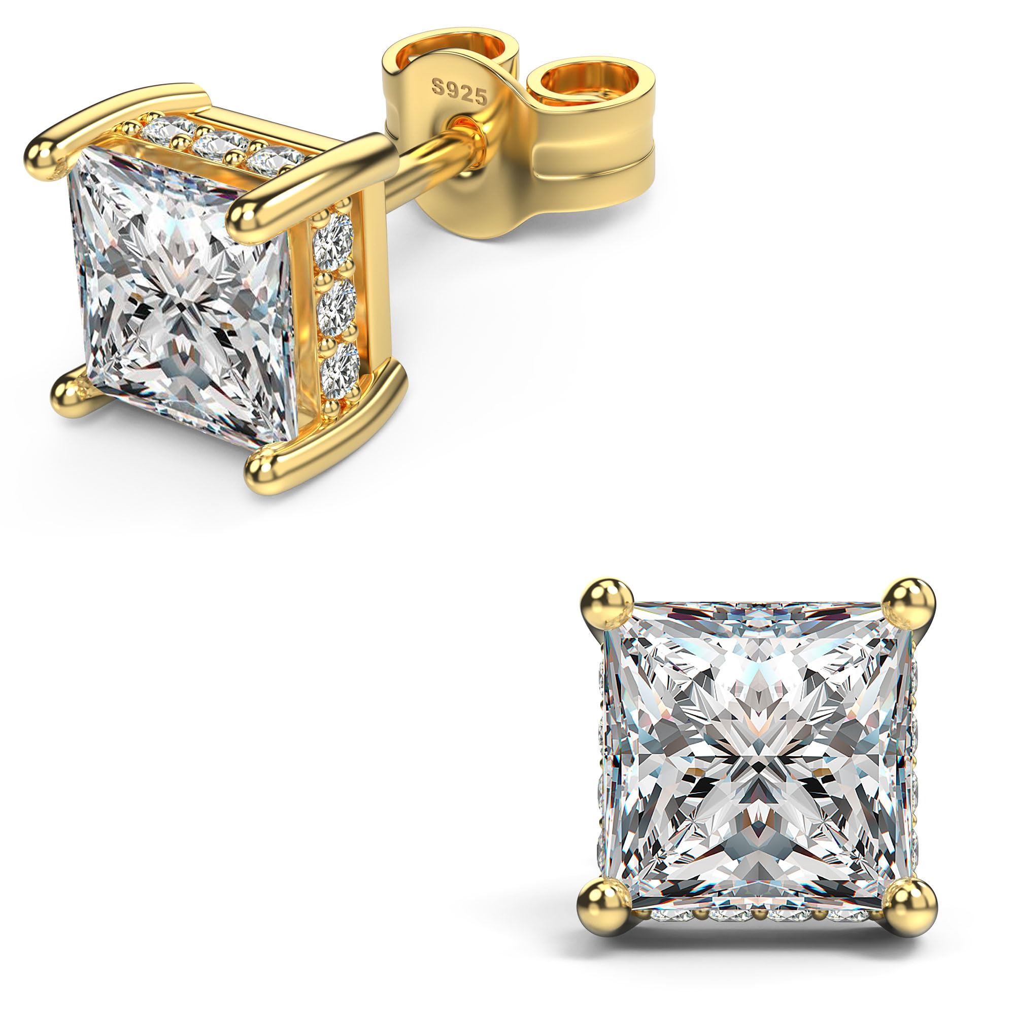 Princess Cut Cubic Zirconia Stud Earrings for Men Women