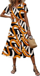 PRETTYGARDEN Floral Dress for Women 2026 Summer Casual Short Sleeve Maxi Dresses V Neck Tiered Flowy Boho Beach Sundress