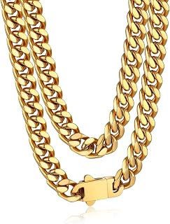 Bandmax Collana Uomo a Catena Cubana Sottile Robusta Grossa in Stile Hip Hop Larghezza 5/7/9/12MM Lunghezza 45-76CM in Acciaio Inox/Nero/Oro, Gioielli Uomo di Moda Accessori Unisex per Uomini Ragazzi