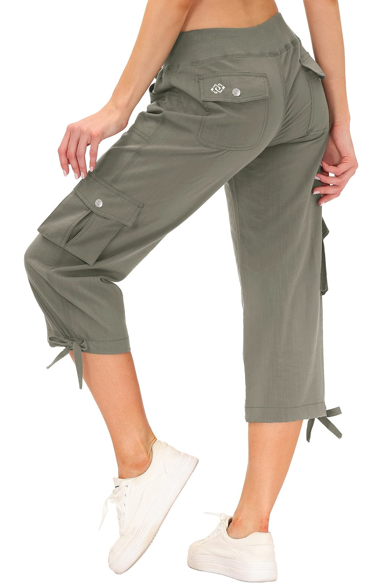 MoFiz Women's Cargo Hiking Capri Pants Lightweight Quick Dry Running Athletic Ca