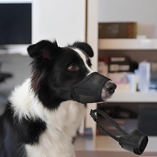Adjustable Dog Muzzle, Soft Breathable Mesh Muzzle, Anti-Bite and Fall Down for Small, Medium and Large Dogs (Black)