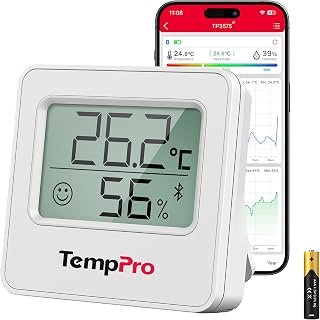 TempPro TP357 Bluetooth Hygrometer, Mini Room Thermometer with Alerts | Humidity Meter&Temperature Monitor with Smart App and Data Recording, Humidity Sensor for Room Office(Previously ThermoPro)