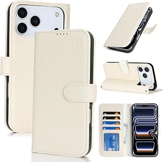 SailorTech Case for iPhone 18 Pro/17 Pro Genuine Leather with Wallet Card Slot, Flip Folio Book with Kickstand Magnetic Leather Protective Shockproof Phone Cover for iPhone 17 Pro Purse Case -White