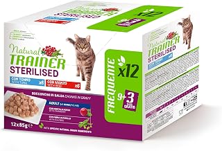 Natural Trainer Wet Food for Adult Cats Sterilized, Multipack Tuna and Beef 12 x 85 g