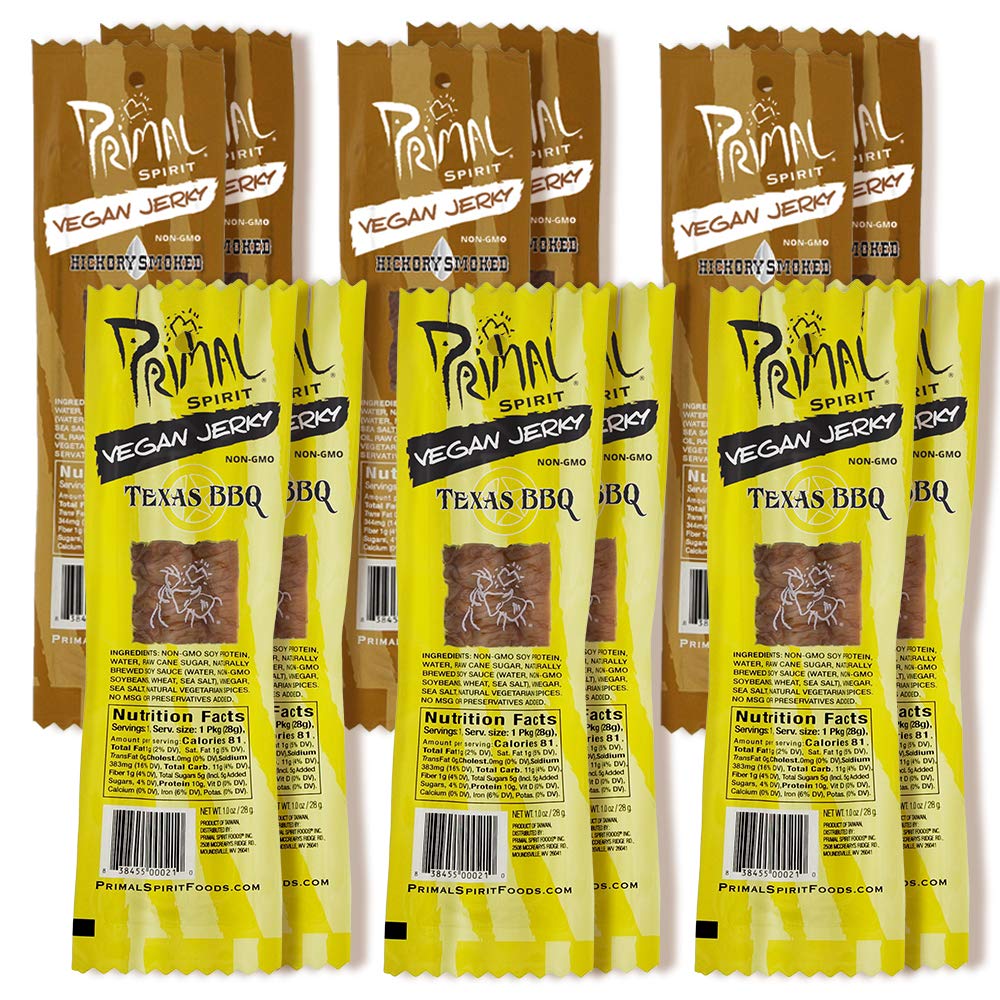 Primal Spirit Vegan Jerky - Soy Protein Energy Pack, 10 g. Plant Based Protein, 