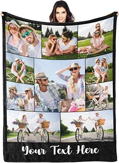 Custom Blanket with Photo Text- Personalized Gifts for Women Men Custom Photo Blankets for Her Him Gifts for Valentines Birthday Anniversary Christmas Day (10 Photo)