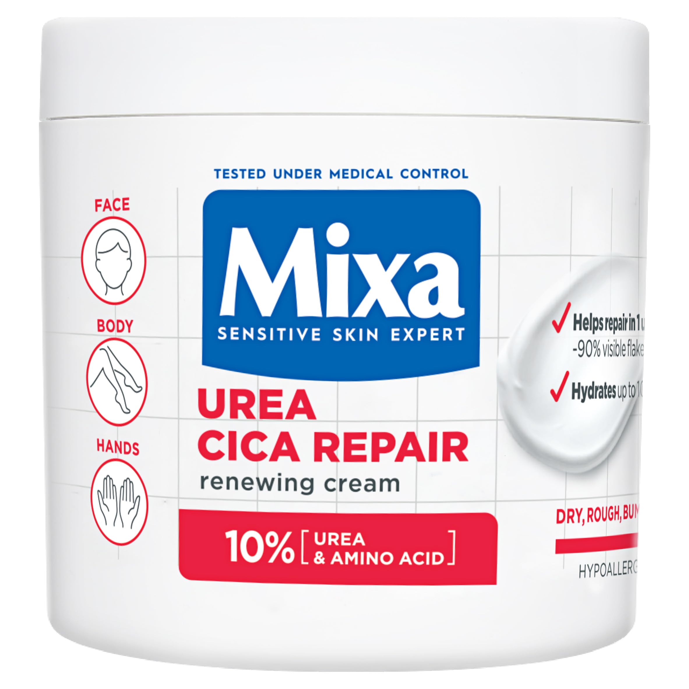 Mixa Body Cream, Urea Cica Repair Renewing Cream For Dry Rough Skin 400ml | With