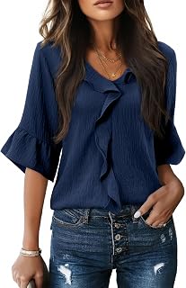 siliteelon Camicette da donna elegante casual manica a 3/4 volant campana top donna business camicia da lavoro abbigliamento moda trendy