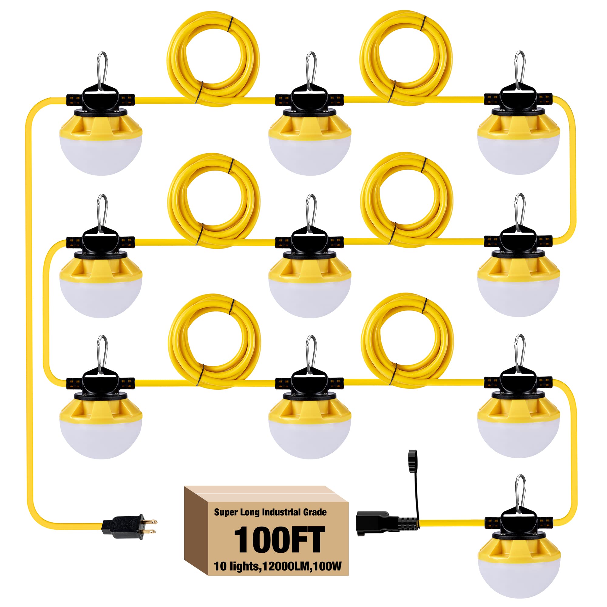 G GJIA 100FT Construction String Lights, IP65 Waterproof ETL Certified LED Strin