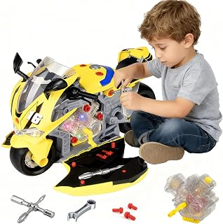 Take Apart Motorcycle Toys Kids Mechanic Repair Set for Toddlers 3-5 | Interactive Toy Engine Building Kit with Sounds, Lights & Spray, STEM Educational Gift Toys for 3 4 5 6 7 Year Old Boys Girls