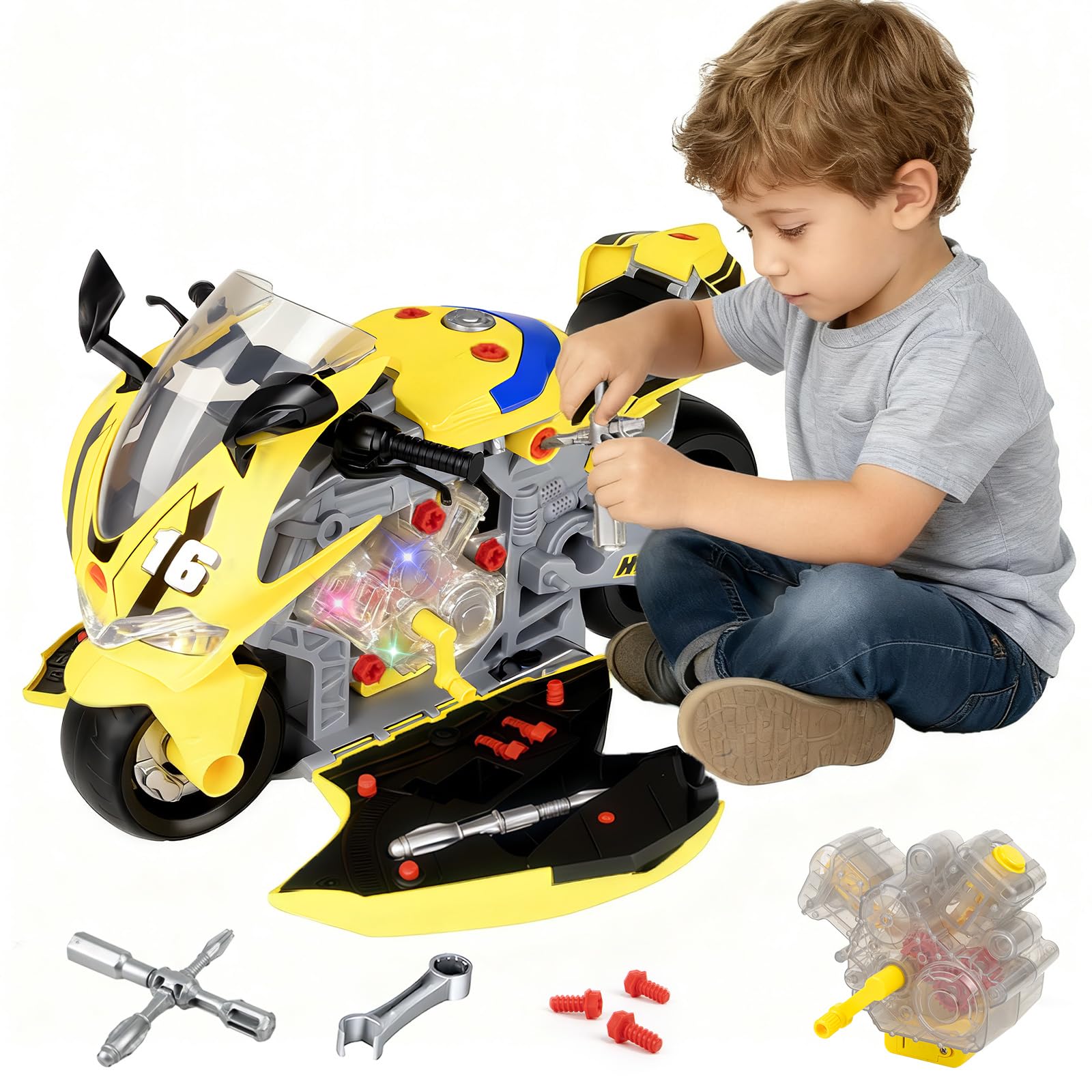 Take Apart Motorcycle Toys Kids Mechanic Repair Set for Toddlers 3-5 | Interacti