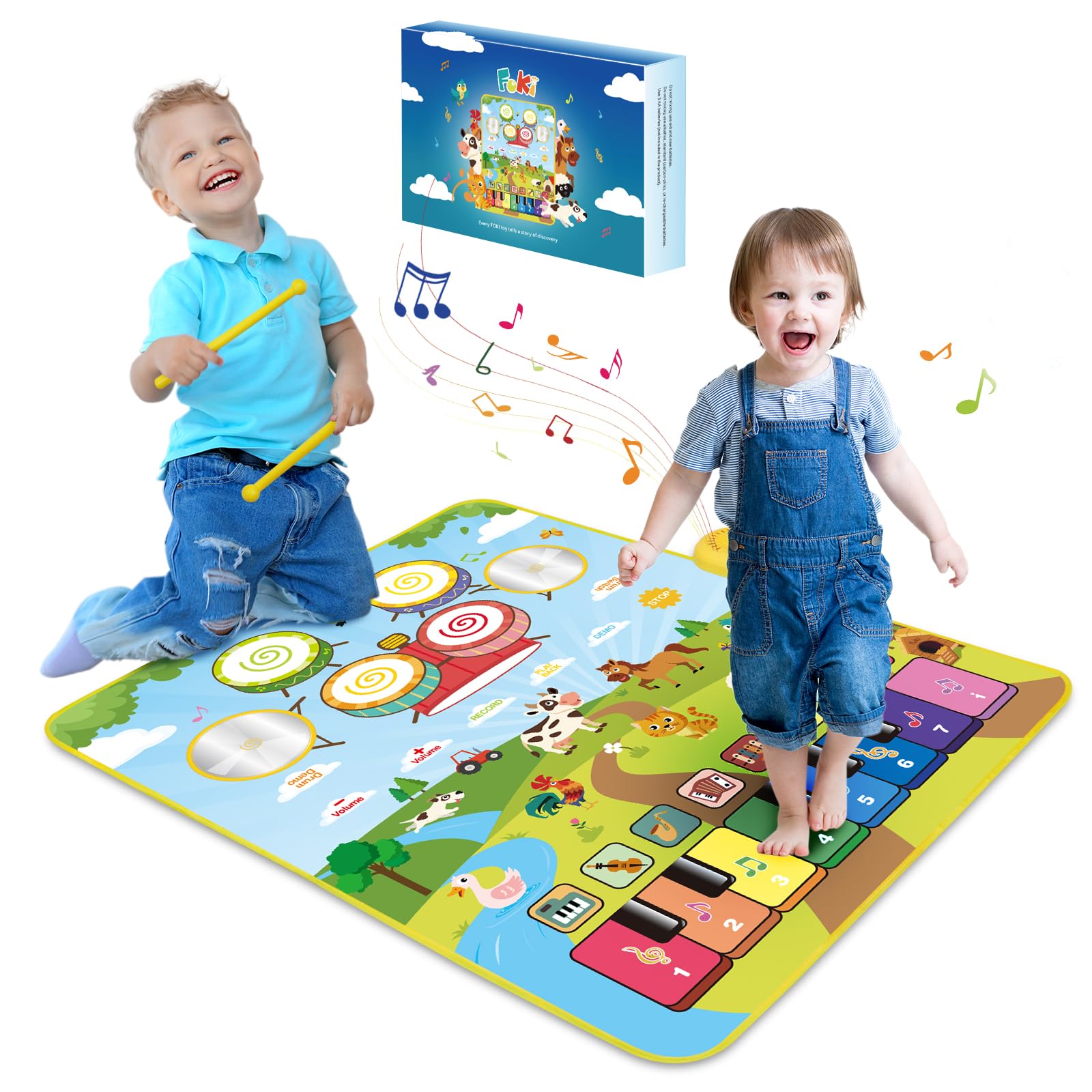 FOKI 3-in-1 Floor Piano Mat, Musical Toys for Toddlers 1-3, Baby Music Mat | 35.