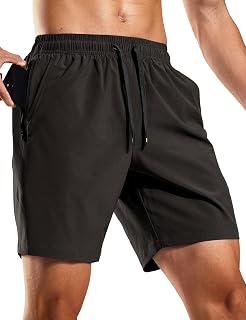 MIER Pantaloncini da corsa da uomo ad asciugatura rapida con tasche con cerniera, pantaloncini da 7 pollici per allenamento atletico palestra esercizio fitness senza fodera, nero, M