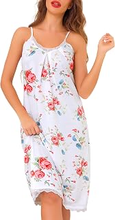 Vlazom Women's Nighties Sleeveless Nightdresses Lace Trim V Neck Nightgown Super Soft Negligee S-3XL