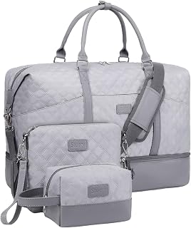 Leather Canvas Weekender Bags for Women: Large Overnight Bags Travel Duffel Bag Carry On Shoulder Weekend Tote with Shoe & Laptop Compartment for Airplane Traveling Gym