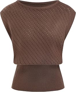 CIDER Summer Short Sleeve Sweater Vest for Women Boat Neck Ribbed Knit Cap Sleeve Cut Out Tops Going Out Trendy Tee