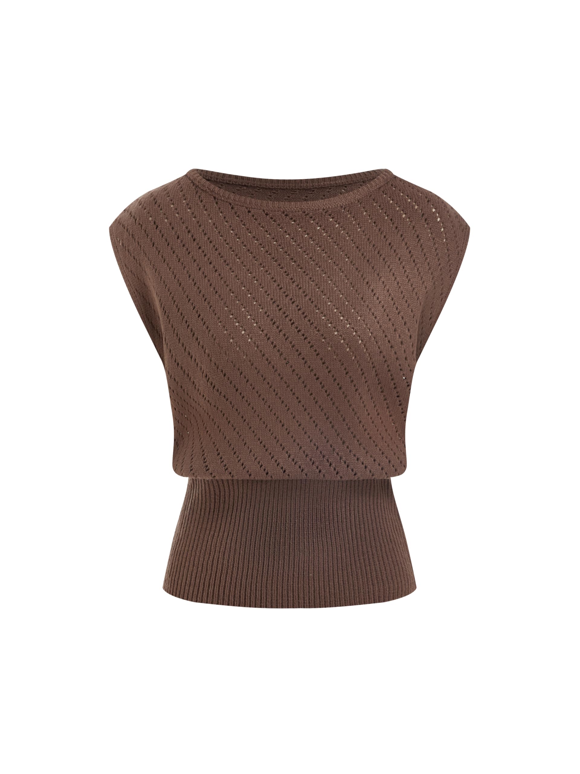 CIDER Summer Short Sleeve Sweater Vest for Women Boat Neck Ribbed Knit Cap Sleev